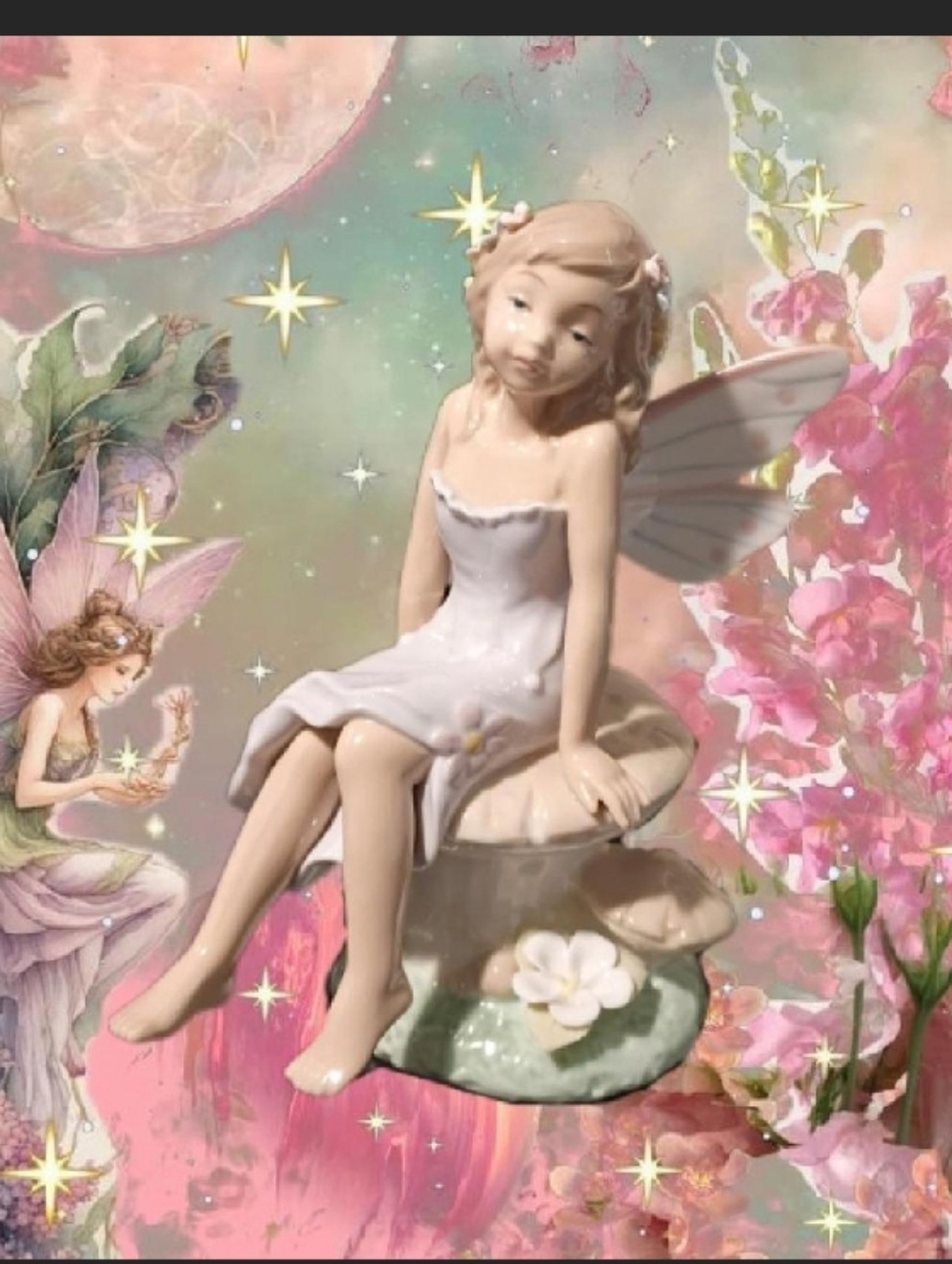 Vtg Classic Treasures 6" porcelain fairy girl on toadstool figurine NIB